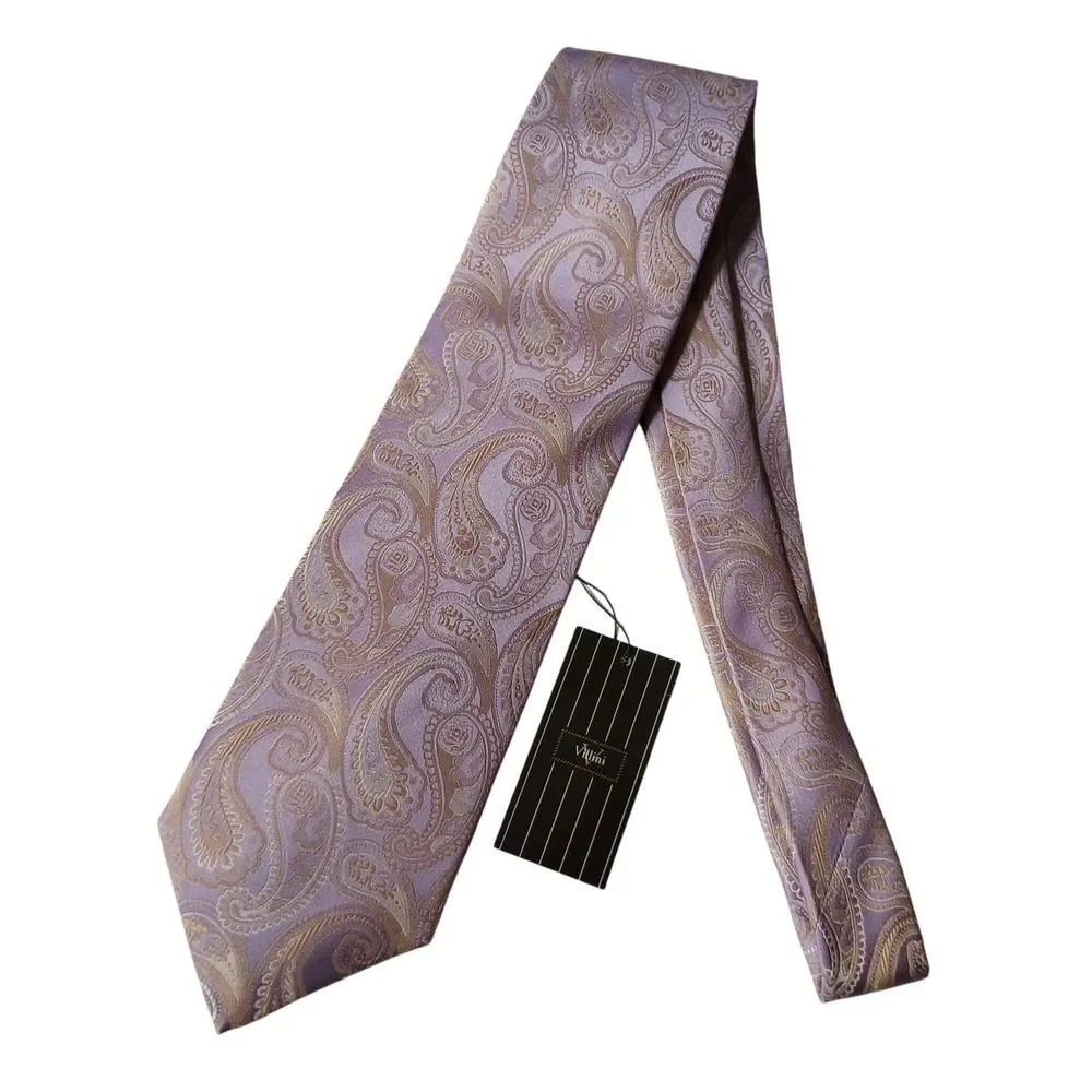 Villini Mens Lavender Gold Paisley Silk Tie Handmade Stain Resistant Necktie NEW